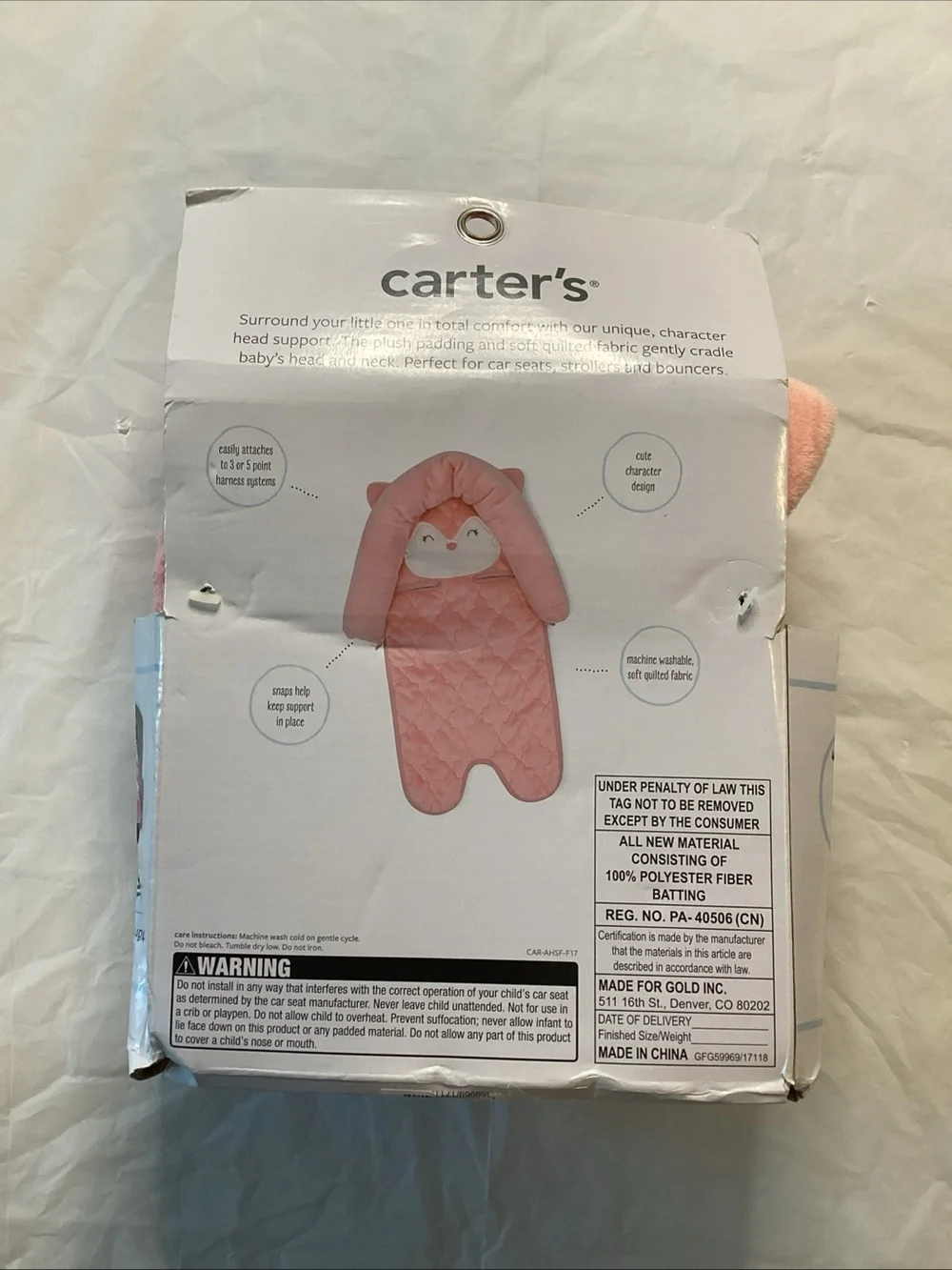 Carter's Pink Plush Novelty Head Support Pillow - Cute Character